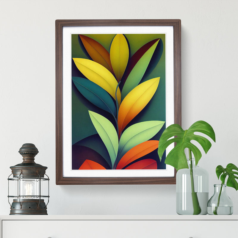 XV1022-2583X Lively Leaves - Single Picture Frame Print, 64cm H x 46cm W x 2cm D, Walnut