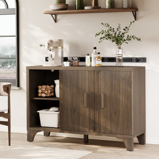 Gouun Mid Century Modern Fluted Buffet Cabinet With Storage, Accent Sideboard And Credenza Storage Cabinet With Doors, Wood Coffee Bar Console For Kitchen, Living Room ( 47.2" 3-Door)