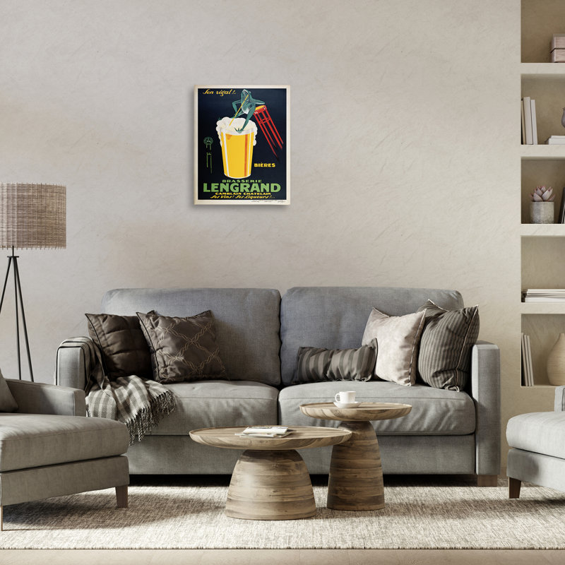 Antique Frog & Beer Advertisement Canvas Wall Art, design by Marcus Jules, H 20 po x l 16 po