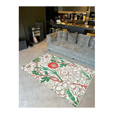 Tapis décoratif moderne à motif floral rose lavable à la machine