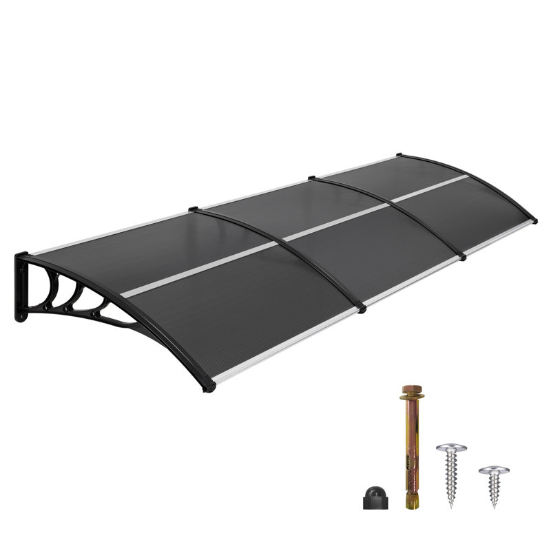 Polycarbonate Outdoor Window Awning, Patio Door Canopy with Aluminum Frame, Brown, 11" H x 115.9" W x 37.8" D