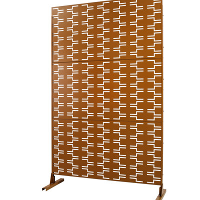 76" H48" W Metal Privacy Screen Ps112 - Outdoor & Indoor For Lawn, Garden Rust Fade Elegant Brown Fence For Deck, Balcony, Patio, ,