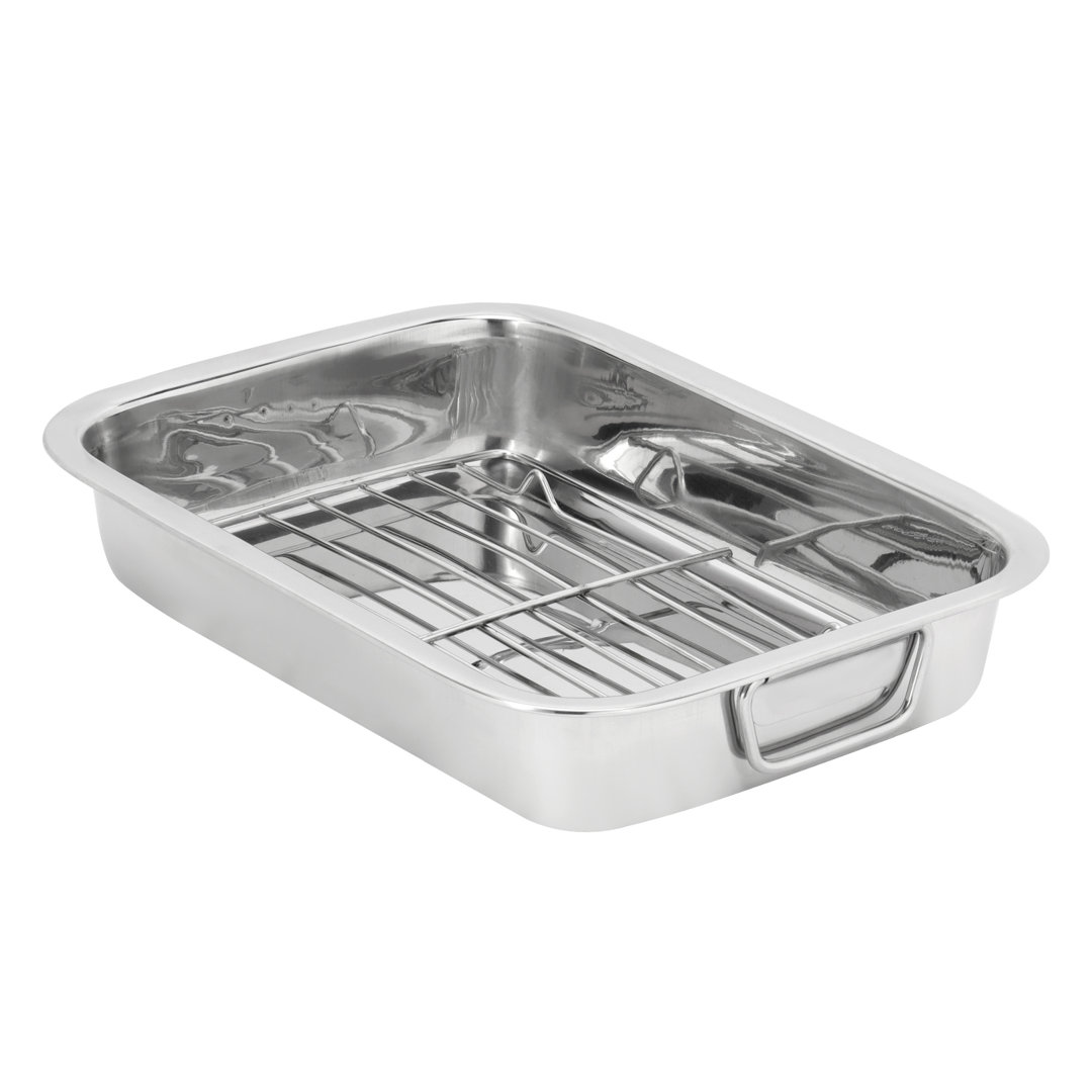 ROYALFORD Roasting Tin with Rack | Stainless Steel Roasting Pan with Grill for Baking Grilling | Rust-Free Baking Pan for Perfect Roasting | Silver