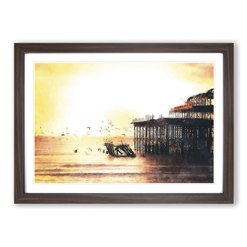 The West Pier on Brighton Beach - Picture Frame Painting Print, 62cm H x 87cm W x 2cm D, Walnut Framed