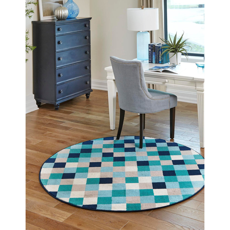 Tapis bleu / brun / crème tissé à la machine Analiese, Rond 5 pi 3 po