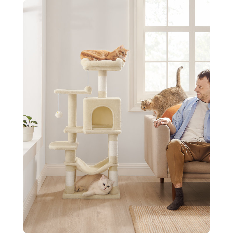 143cm H Cat Tree, Beige, 112cm H x 62cm W x 46cm D