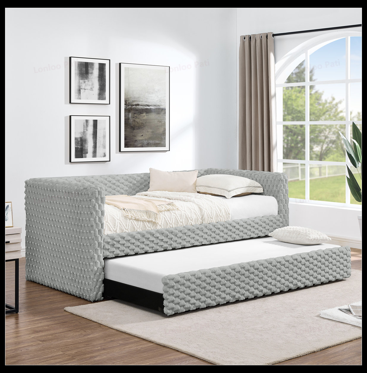 Mercer41 Twin Size Daybed, Upholstered Sofa Bed with Pull-Out Design ...