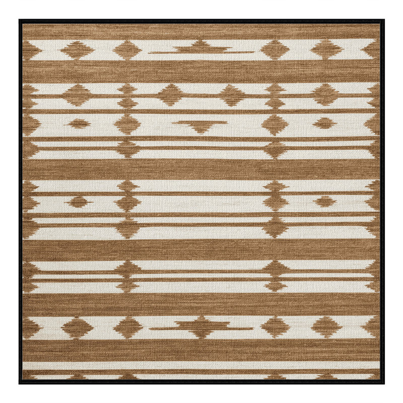 Washable Tan White Striped Area Rug, Square 6'
