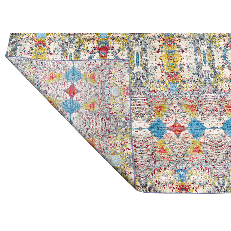 Hand-Knotted High-Quality Blue, Beige, and Yellow Area Rug
