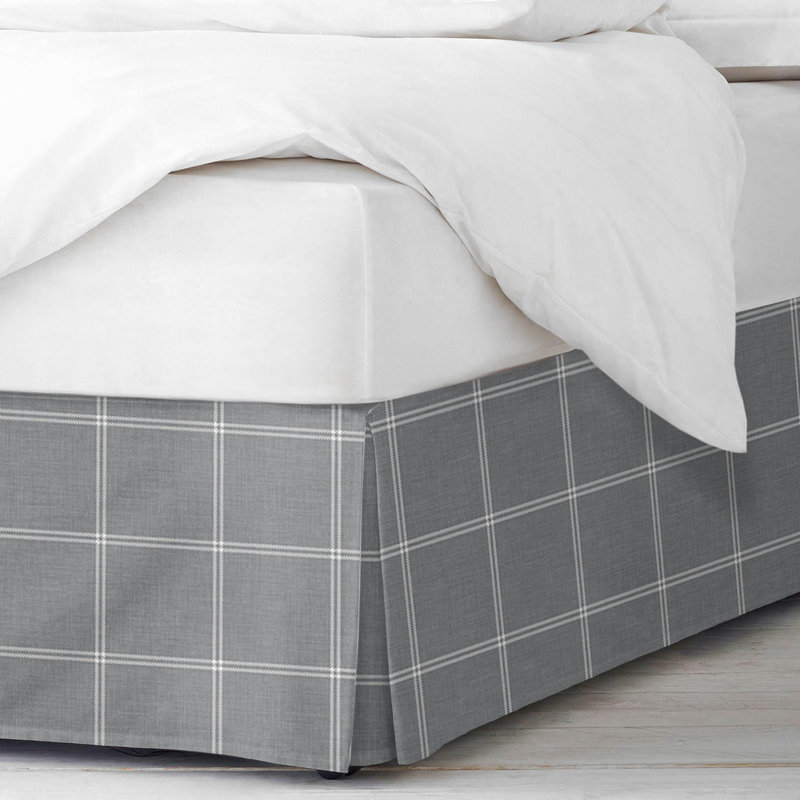 Shay Window Pane Gray Cotton Bedskirt, California King, 15"