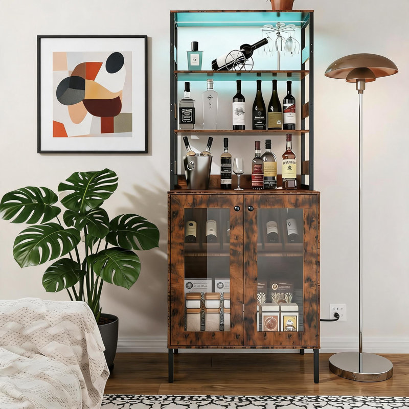 Étagère de boulanger 66 po avec lumières DEL et tablettes réglables, Brown
