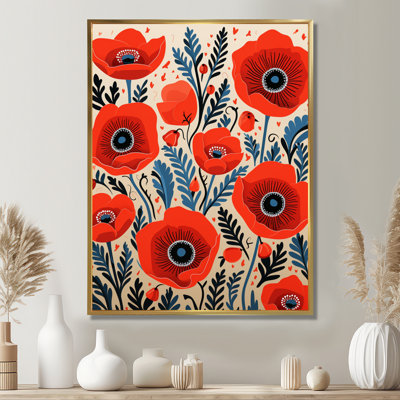 Blooming Poppies Retro Illustration - Poppy Wall Art Decor