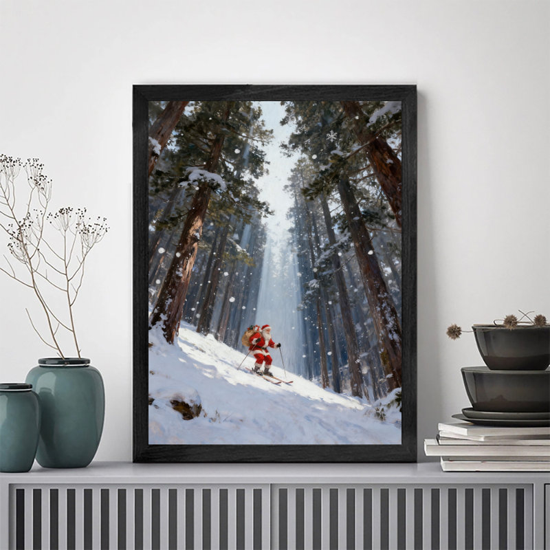Impression encadrée noire de père Noël rétro «Happy skies», impressions encadrées de style rétro, H 25 po x l 17 po