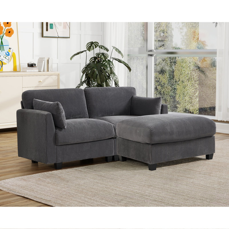 Causeuse modulaire en velours côtelé avec repose-pieds amovible 67,6 po Brampton, Stone Grey