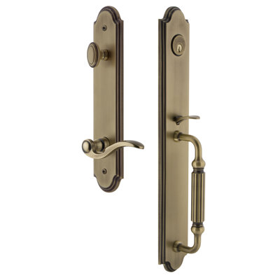 Arc One-Piece Handleset with Single Cylinder Deadbolt and F Grip with Bellagio Lever