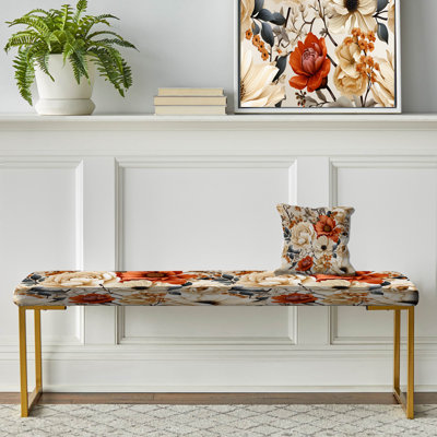 Banc floral rembourré or