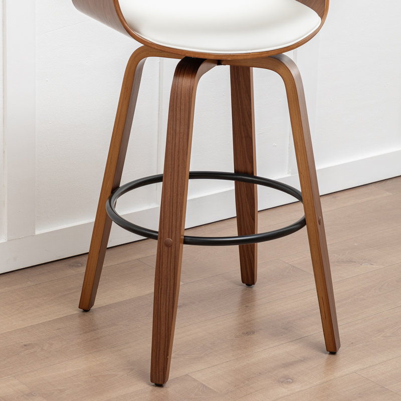 Tabourets pivotants Mid-Century rembourrés en similicuir Devlin, Blanc, Tabouret de bar (siège d'une hauteur de 29,5 po)