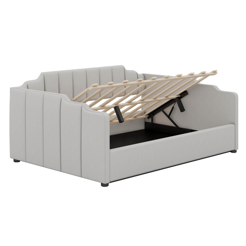 Full Size Upholstered Daybed With Underneath Storage, Double, Blanc