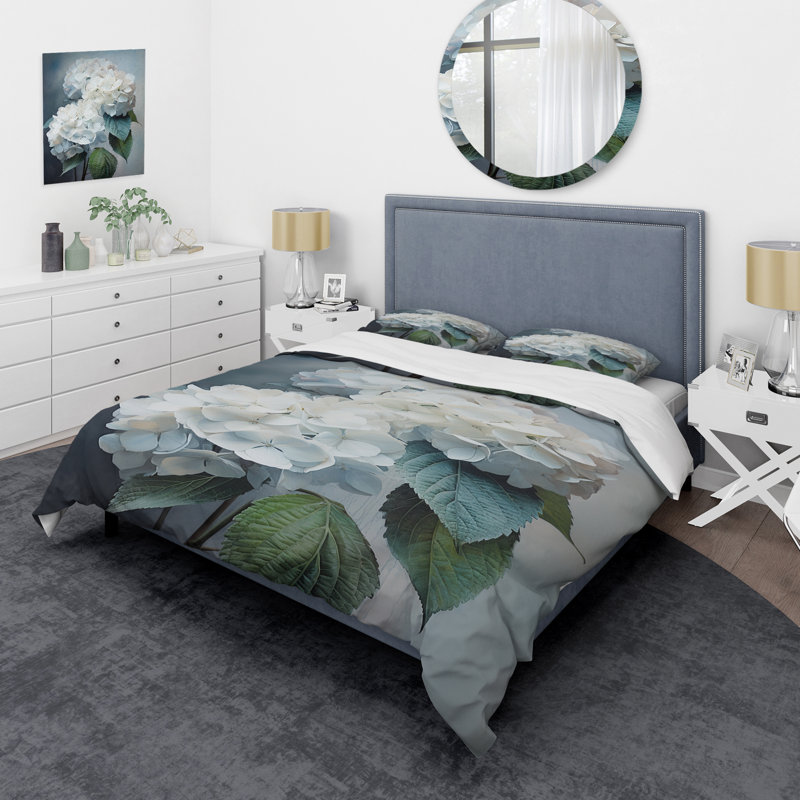 Ensemble de housse de couette White Hydrangea Whispering Hues - Hydrangea, Housse de couette pour grand lit et 2 taies décor