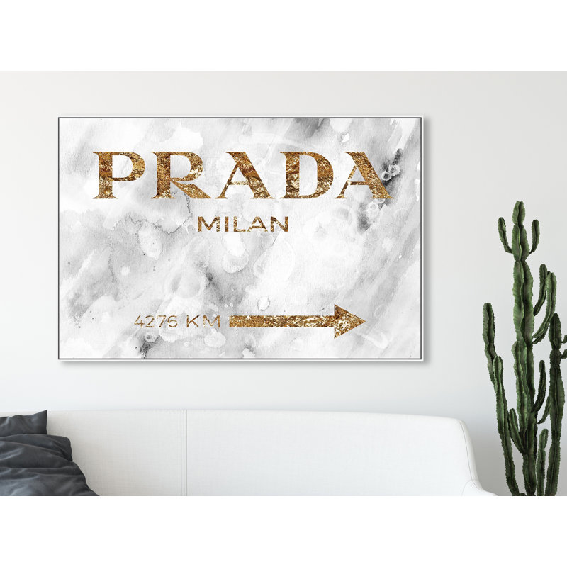 Milan doré - art textuel sur toile, Cadre blanc, H 36 po x l 54 po