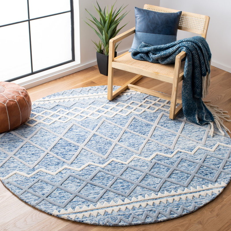 Emst Hand Tufted New Zealand Wool Southwestern Rug, Round 6'