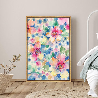 Multicolor Bright Flowers " Vintage Watercolor Rain Flowers Colorful "