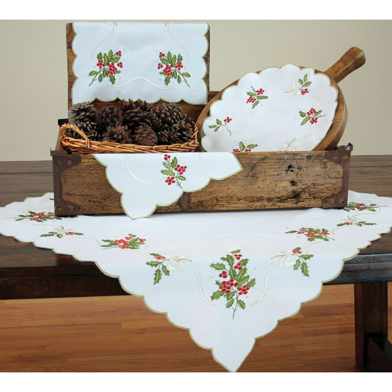 Holly Berry Embroidered Table Topper