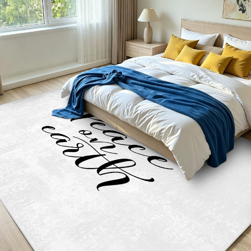 Tapis noir noir lavable à la machine, Rectangle 71 po x 98 po