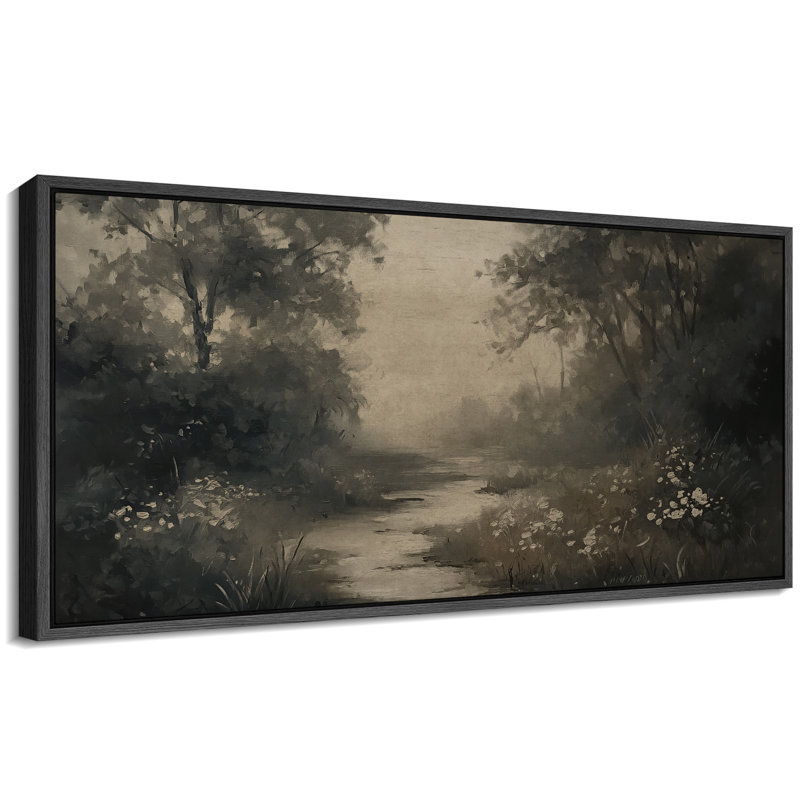 «Moody Dark Green Forest River», œuvre d'art moderne sur toile encadrée, impression numérique sur toile, H 30 po x l 60 po