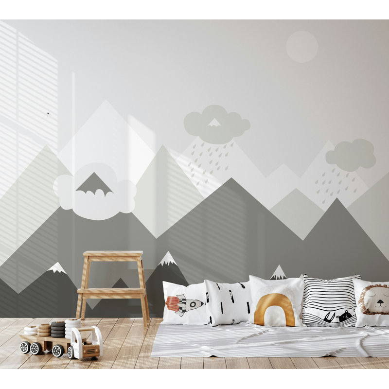Gray Mountain Nursery Wall Mural Wallpaper, 115" L  x 225" W