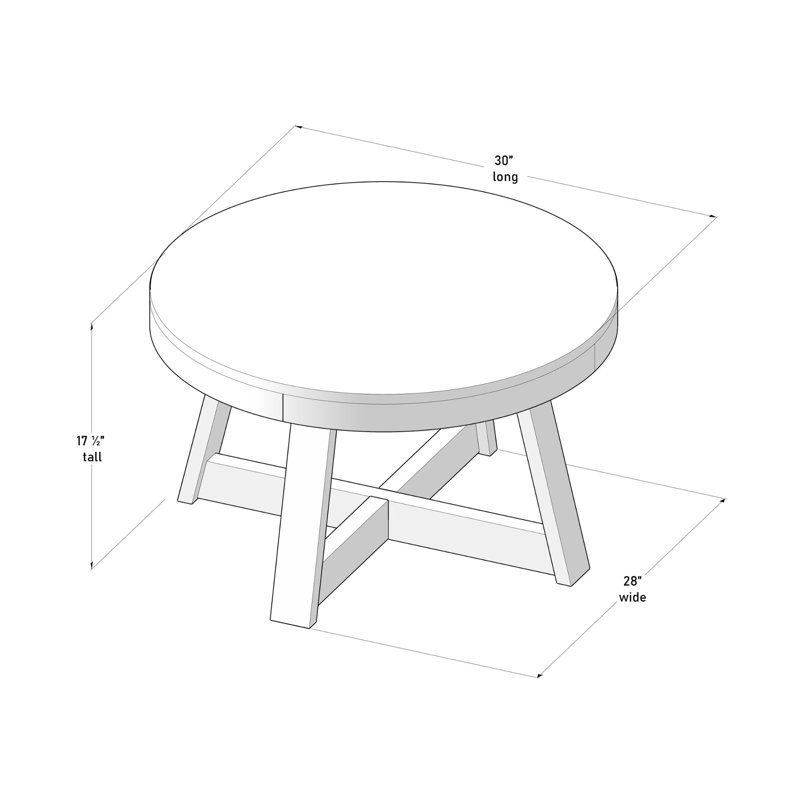 Byard Solid Wood Single Coffee Table, 17.5" H x 30" L x 30" W, White Sand