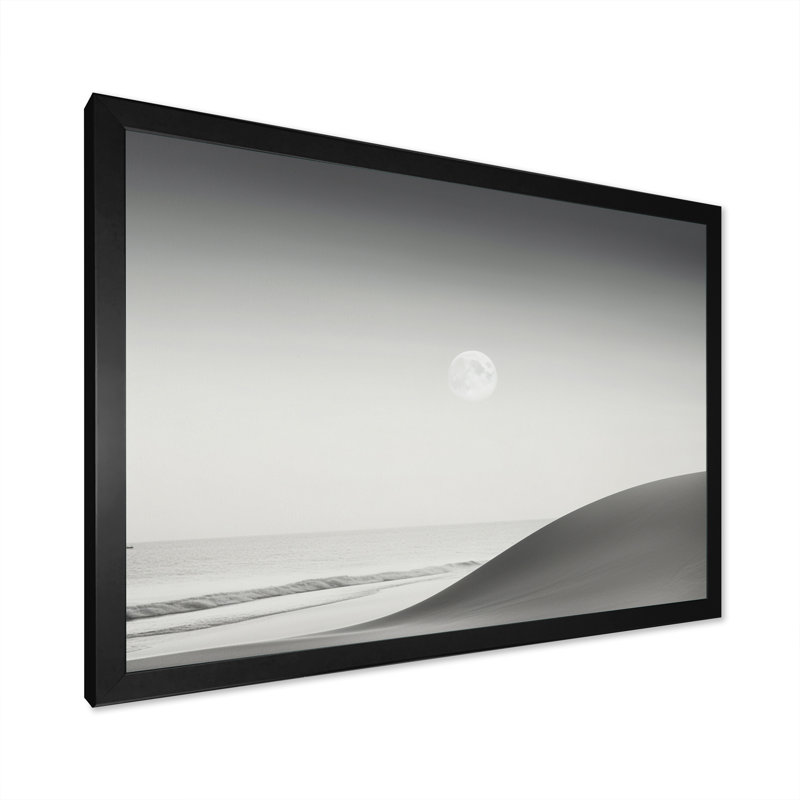 Noir et blanc, minimalisme, plage III - impression, Cadre photo noir, H 24 po x l 32 po x P 1 po