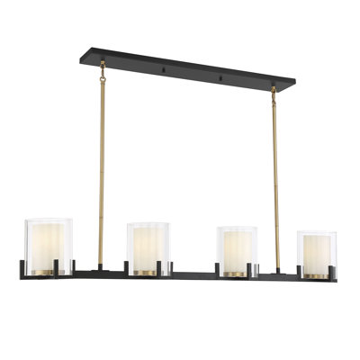 Lustre linéaire à 4 lumières en noir mat avec accents chauds en laiton