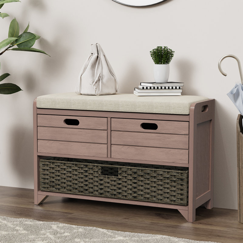 Tionna 43.5" Shoe Storage Bench with Cushion, Entryway Storage with Hidden Storage, Khaki