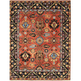 Red Hand-Knotted Wool Linked Rosettes Geometric Modern Contemporary Carpet Rug