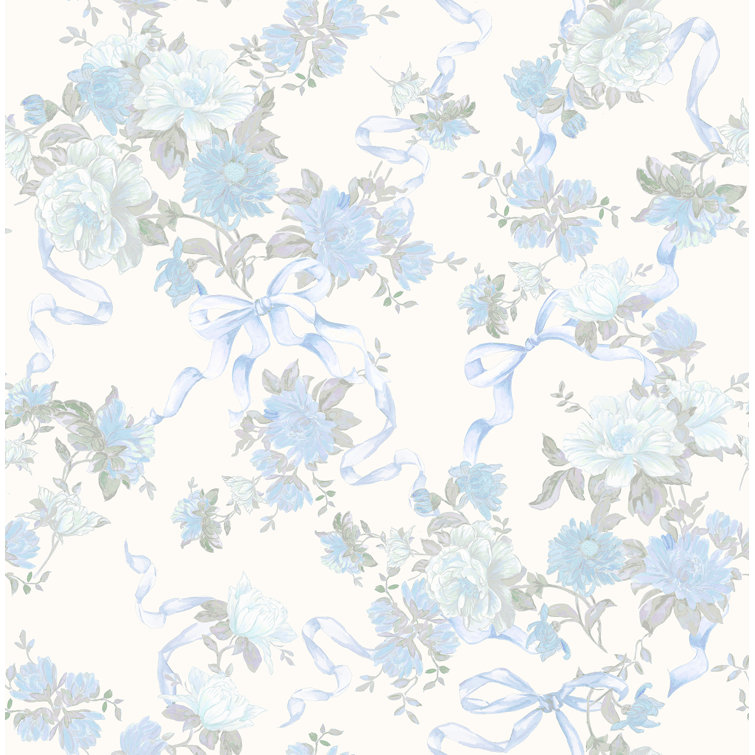 Cabbage Rose Bow Ribbons 33' L x 20.5" W Wallpaper Roll