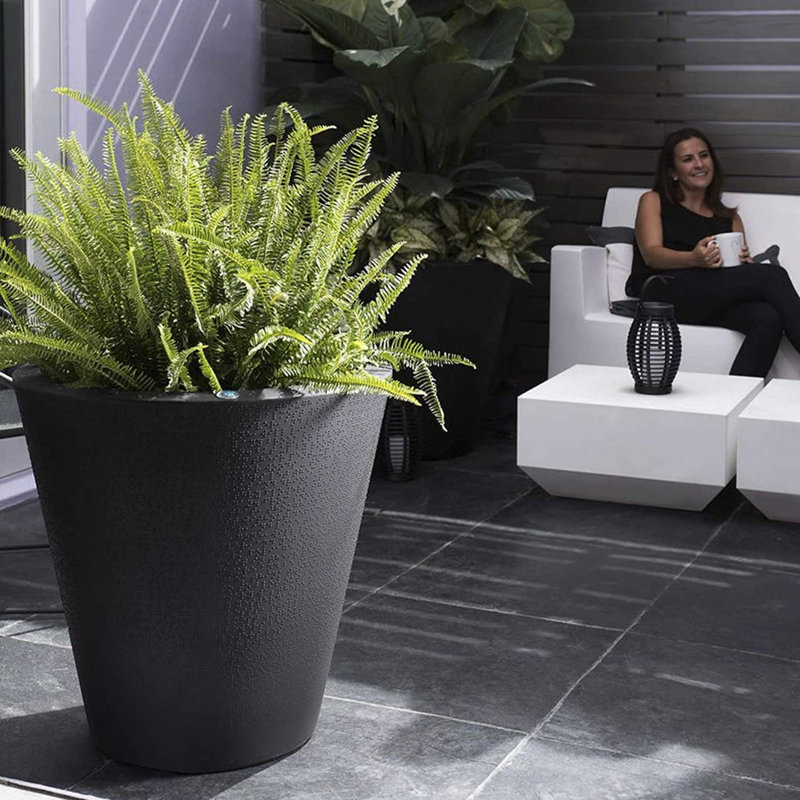Self-Watering Dot TruDrop Plastic Pot Planter, 16" H x 16" W x 16" D, Dark Gray