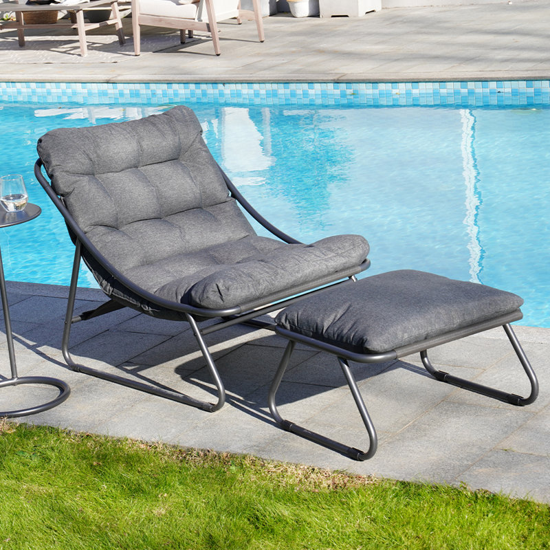 Outdoor Armless Lounge Chair with Ottoman, Black