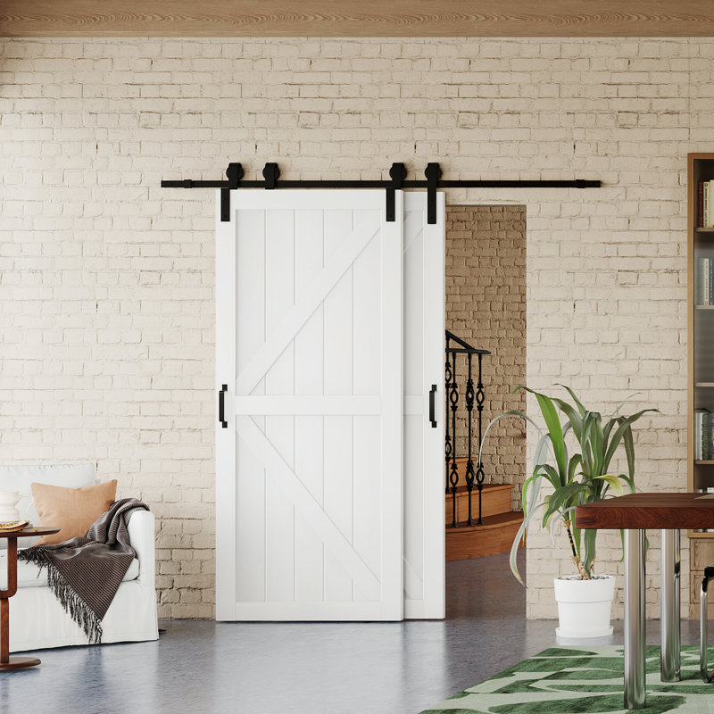 Porte de grange double coulissante en forme de K avec ensemble de quincaillerie - Porte intérieure en bois manufacturé