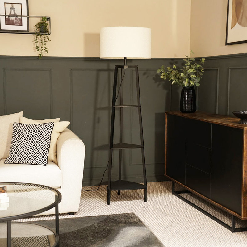 Amandip 137.5cm Tray Table Floor Lamp Set, Natural, Black, Yes