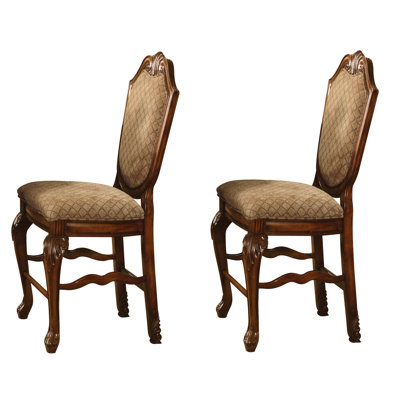 Paire de sièges à hauteur de comptoir Timeless - rembourrés beiges, base en bois de cerisier, paire de tabourets élégants magnétisme rétro, assise en tissu, structure, dossier arqué
