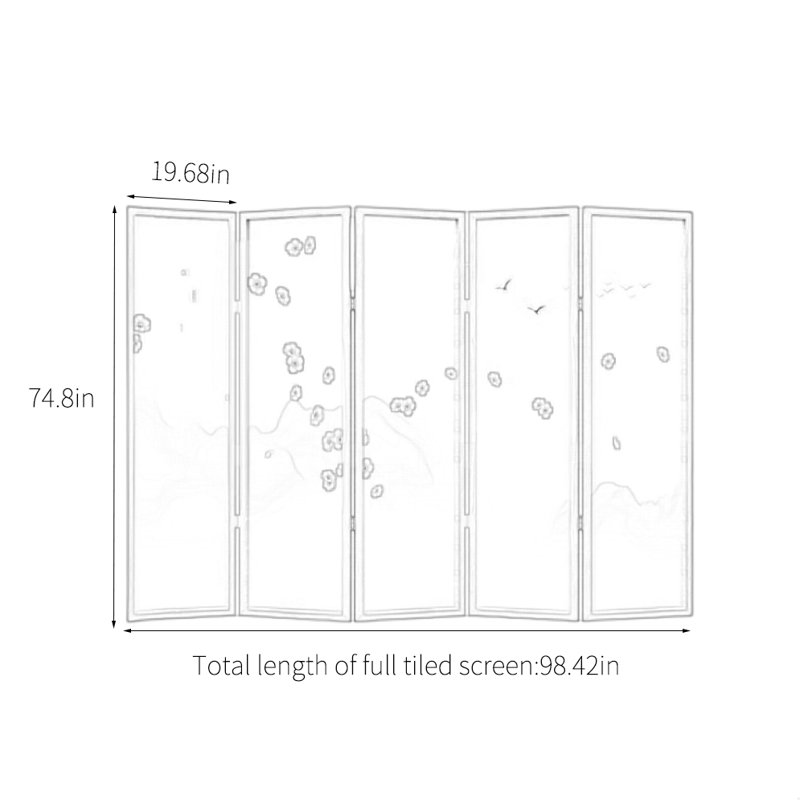 Elegant Flower Bird Screen, 74.8" H x 98.42" W x 1.18" D
