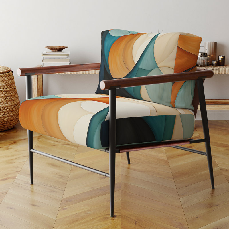 Orange Mid Century Organic Harmony I - Fauteuil rembourré Mid-Century moderne, fauteuil d'appoint abstrait Mid-Century, Noir