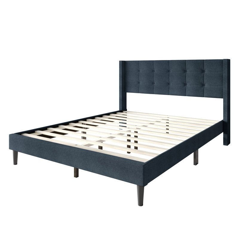 Glam Wingback Platform Bed, Blue, Twin