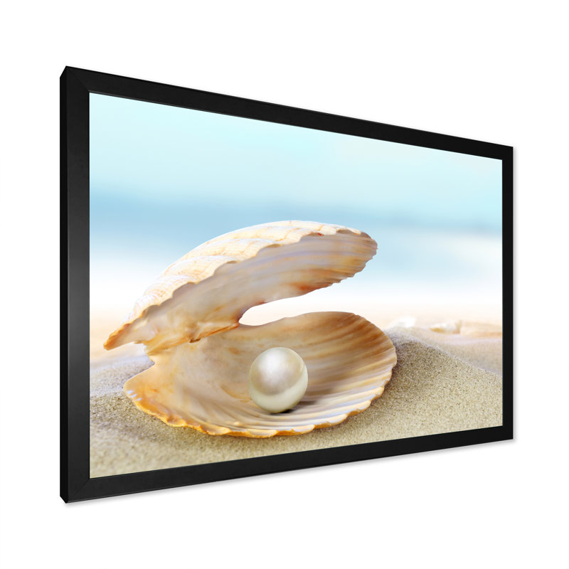 Coquillage avec une perle - Photographie sur toile, H 12 po x l 20 po x P 1 po, Cadre d'angle fermé noir