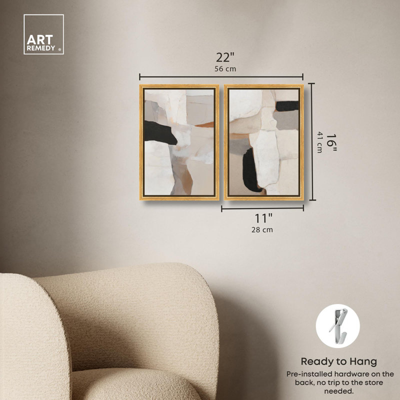 Ancient Walls Set Canvas Print Neutral Boho Art Set by Art Remedy, Black Frame, 10 x 15, 16" H x 11" W, Gold Frame