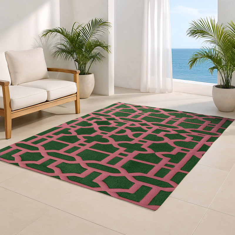 Trellis Pink Indoor and Outdoor Area Rug, Rectangle 4' x 6'