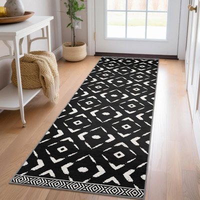 Kitchen Runner Rug 2X6 Hallway Runner Rug Washable Rug Moroccan Runner Rug Low Pile Non Slip Entryway Rug,Bluish Black
