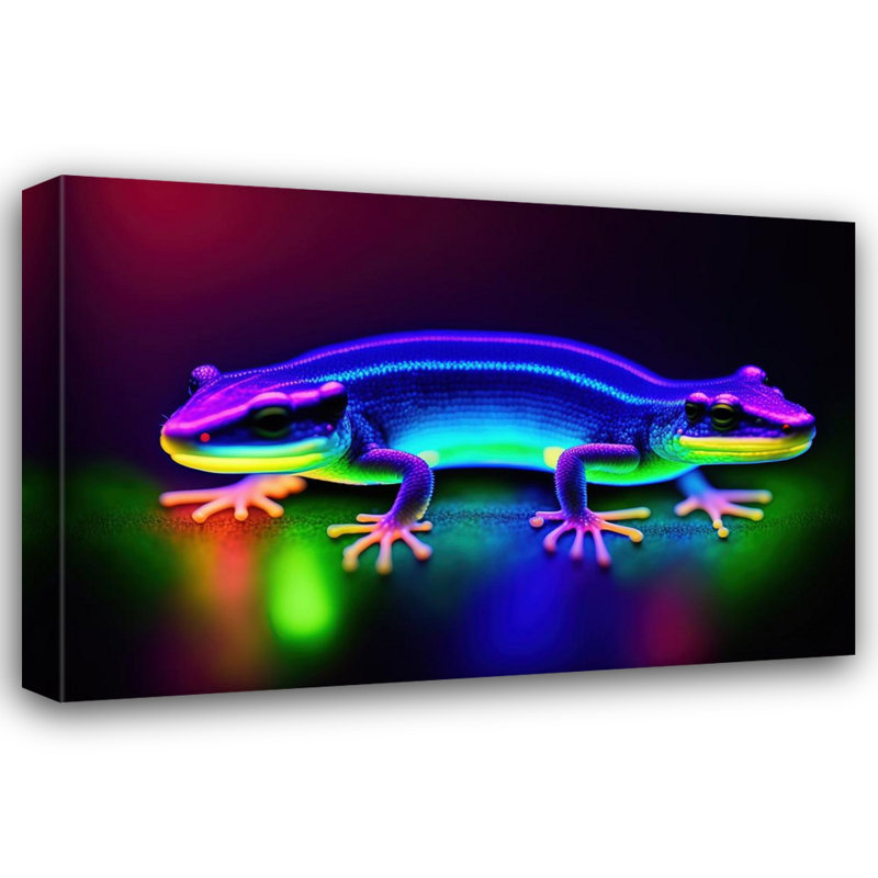 «Unreal Neon Two Headed Lézard» par Stephen Chambers, impression sur toile tendue, L 18 po x H 15 po