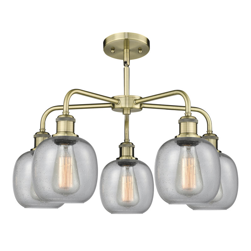 Lustre sphérique à 5 lumières en acier à intensité variable Alve, Laiton antique